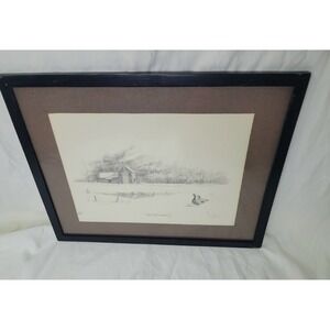 Framed 1985 Louis Jones Pencil Sketch Drawing Winter Reflections II, 225/5000